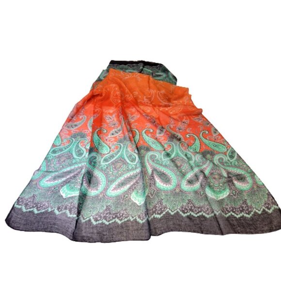 Paisley Scarf in Orange and Green - NEW - Picture 2 of 5